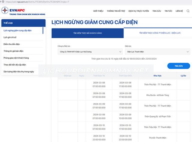 Lịch ngừng cấp điện tại Hải Dương liên tục được cập nhật trên website của Điện lực miền Bắc
