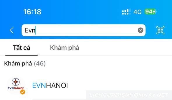 Tìm kiếm EVNHANOI trên Zalo