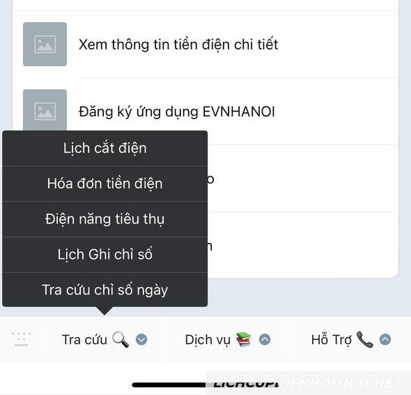 Tra cứu lịch cúp điện Hà Nội trên Zalo