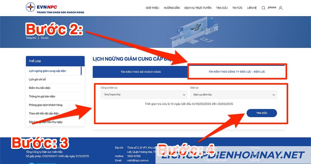 Tra cứu tại website Điện lực miền Bắc